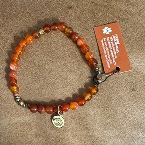 NWT • Chavez for Charity Orange Beaded Stretch Bracelet with Gold Lotus Charm
